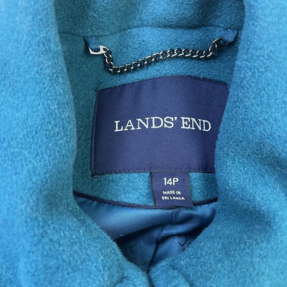 Lands' End Wool Blend Pea Coat Turquoise Women's‎ Size 14P